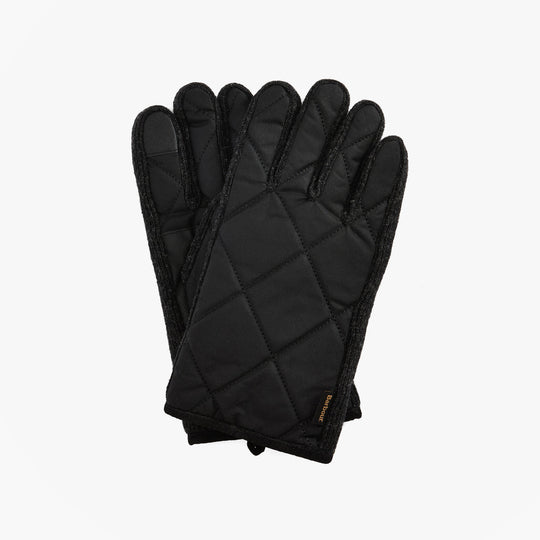 Barbour WESTERDALE Mens Gloves Black front view, quilted design, touchscreen compatible, warm and stylish.