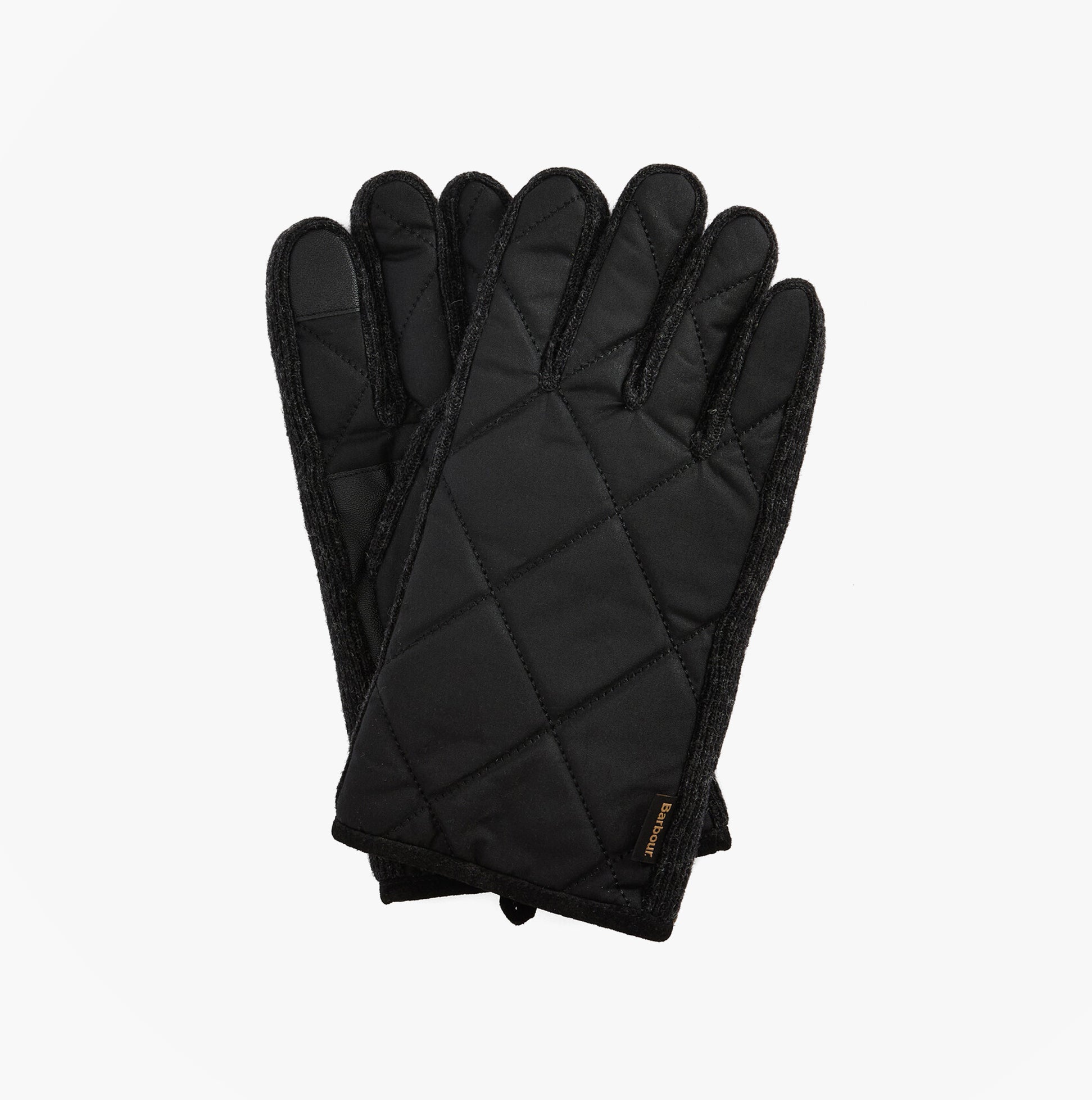 Barbour WESTERDALE Mens Gloves Black front view, quilted design, touchscreen compatible, warm and stylish.