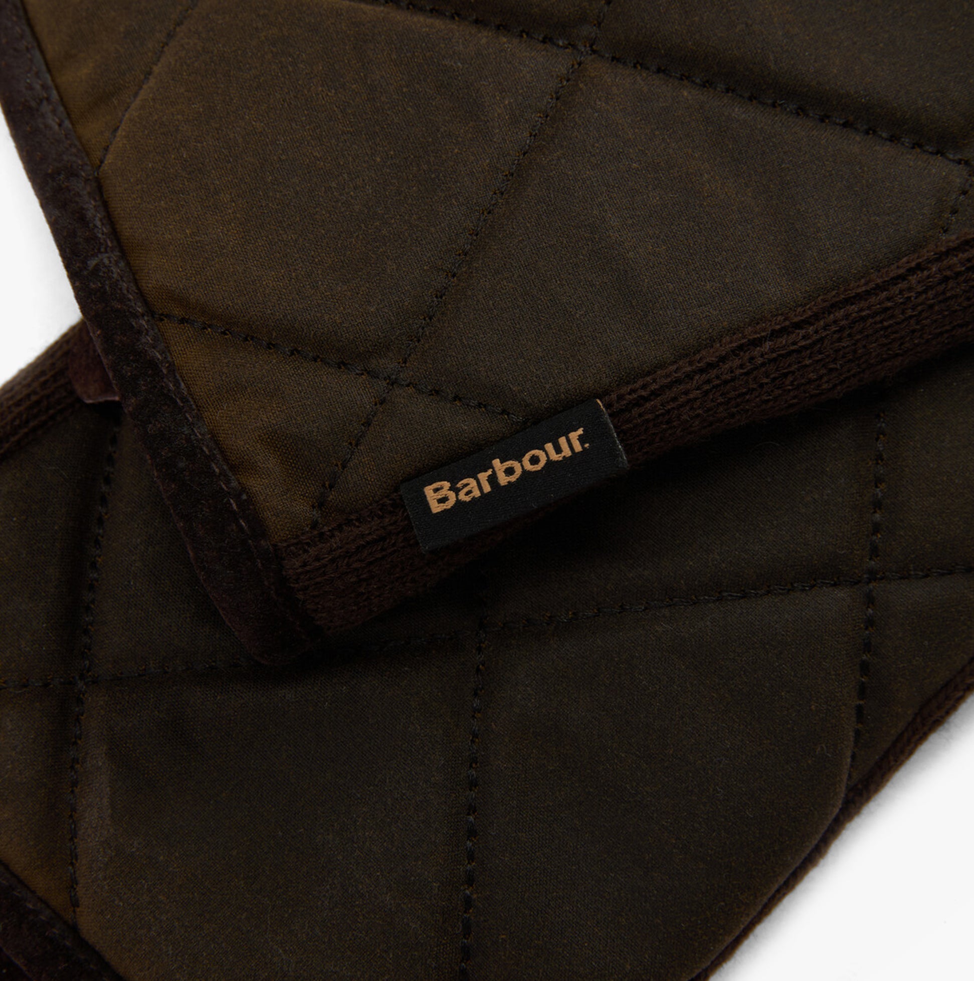 Barbour WESTERDALE Mens Gloves Olive detail view showcasing quilted texture and logo tag.