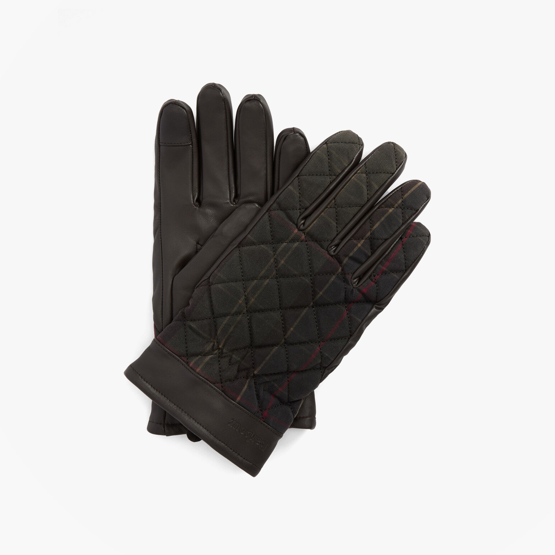 Barbour DARWEN TARTAN Mens Gloves Classic Tartan front view showcasing waxed cotton and quilted design.