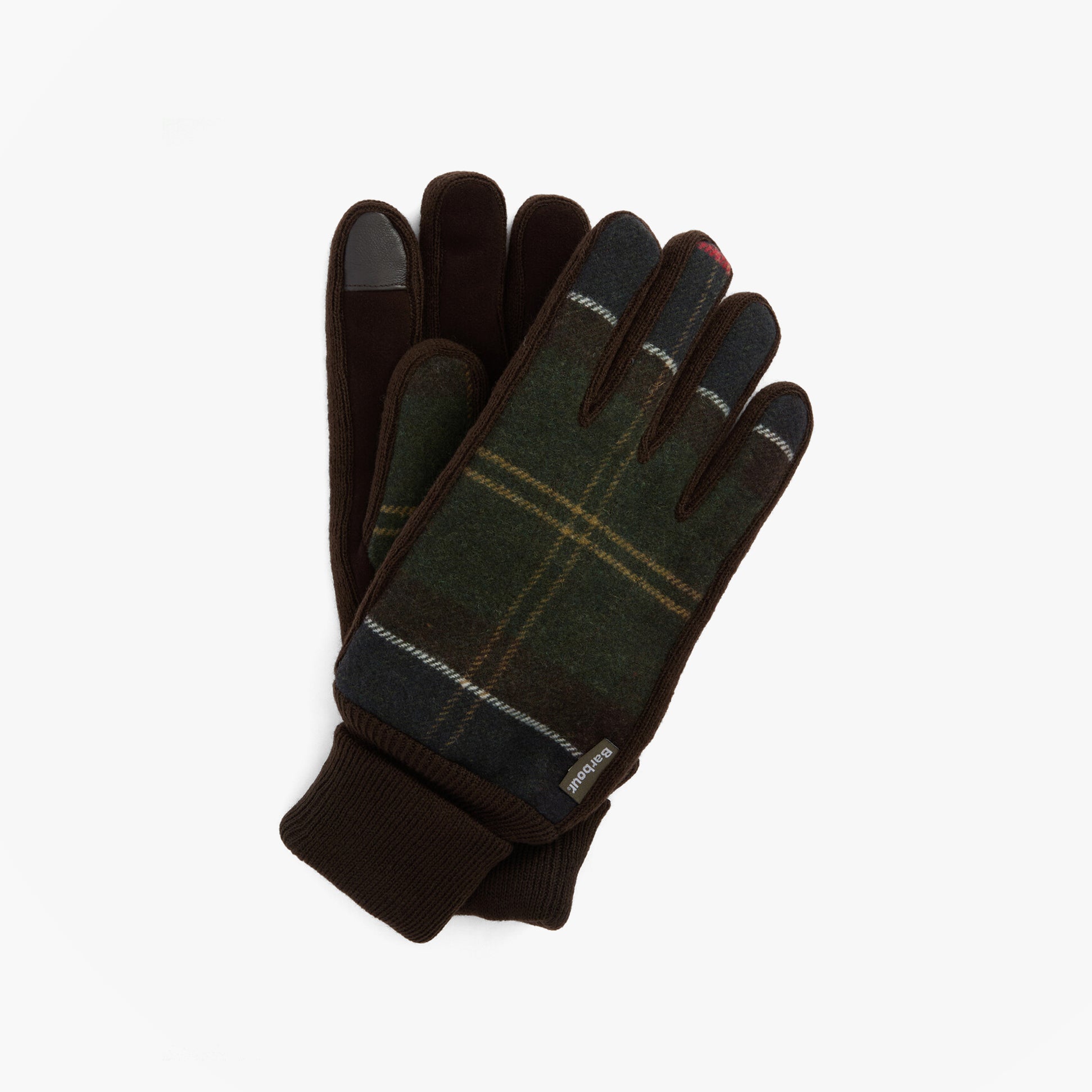 Barbour Field Fleece Mens Gloves Classic Tartan front view. Waterproof, touchscreen compatible gloves with classic tartan design.