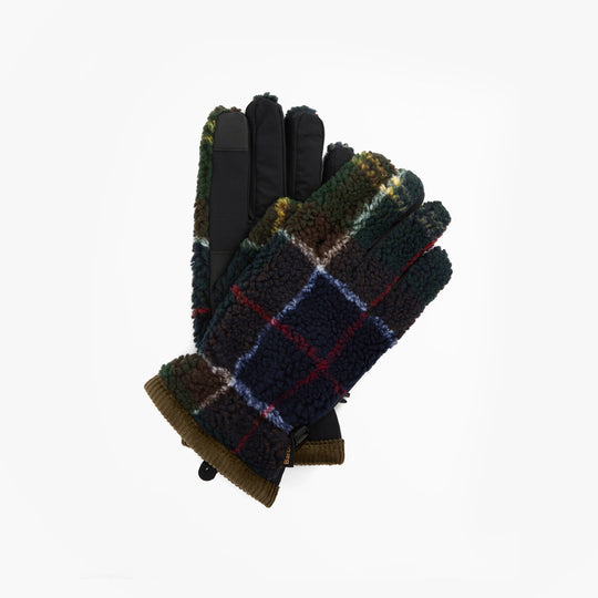 Barbour Field Tartan Mens Fleece Gloves Classic Tartan top view, featuring stylish tartan design and waterproof membrane.
