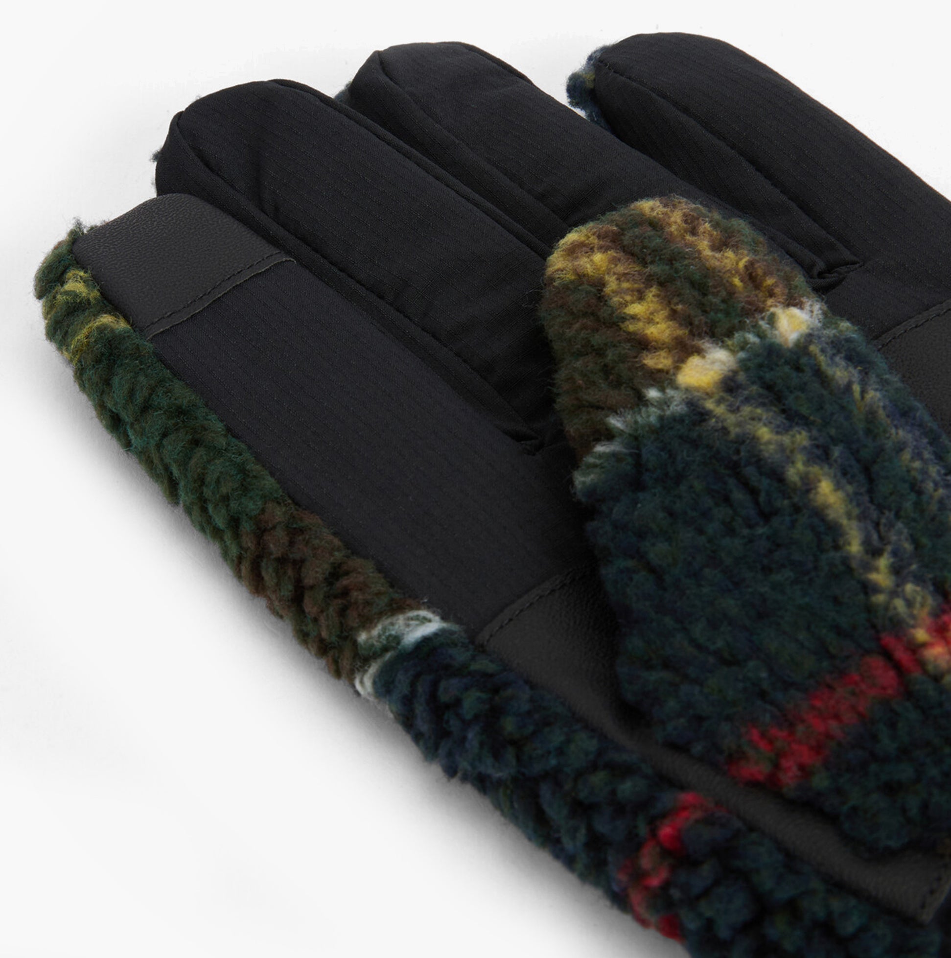 Barbour Field Tartan Mens Fleece Gloves Classic Tartan detail view showing textured fleece and waterproof material.