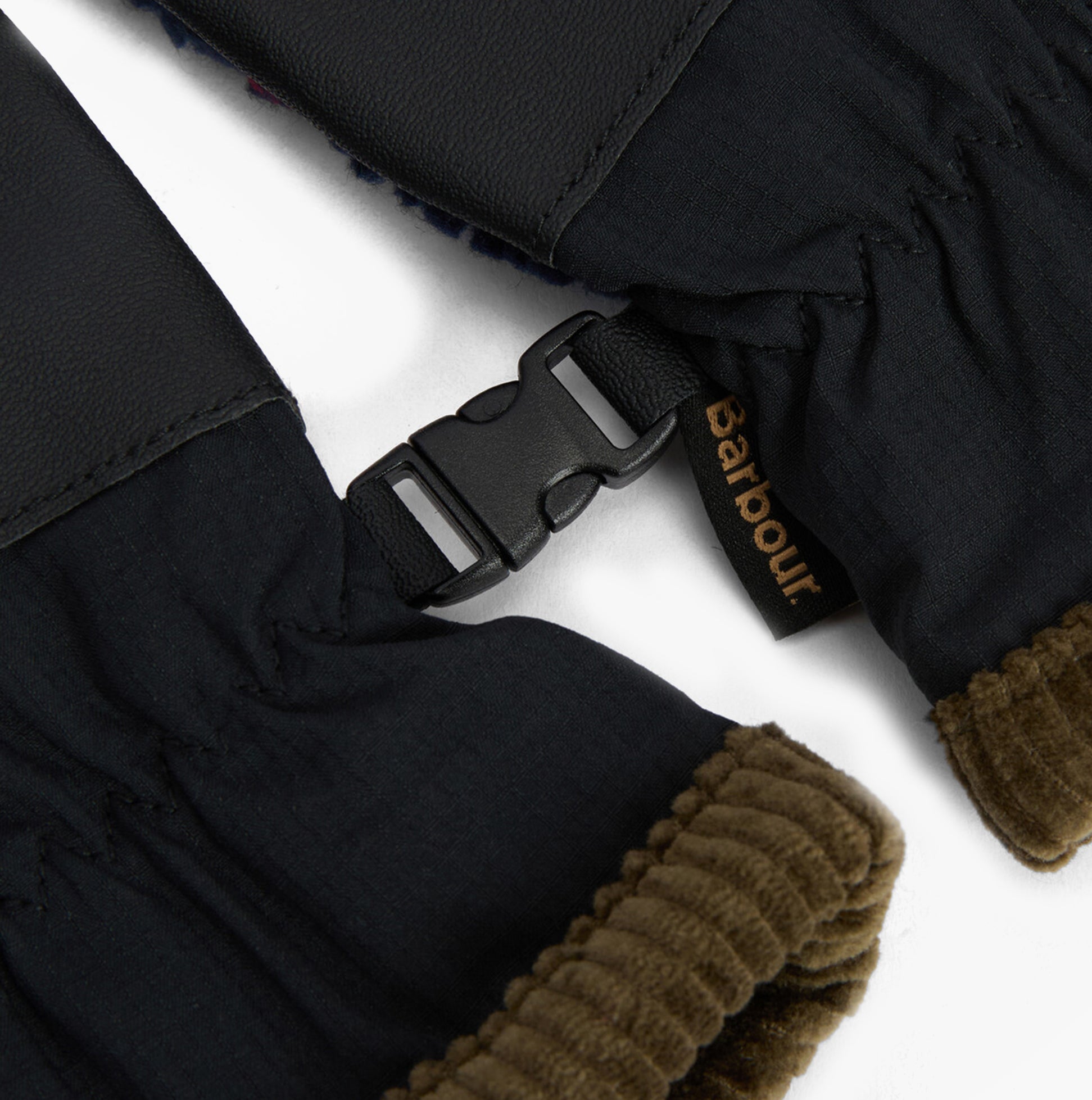 Barbour Field Tartan Mens Fleece Gloves Classic Tartan detail view showing adjustable strap and fleece lining.