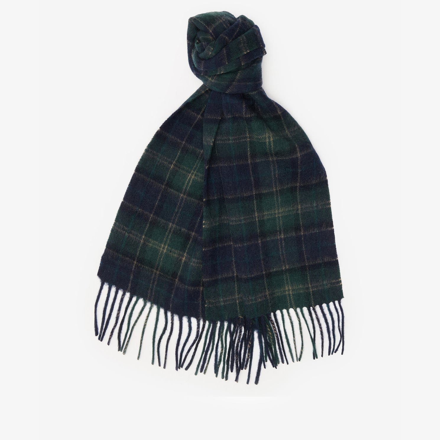 Barbour TARTAN SCARF & GLOVE Gift Set Mens Green Loch Tartan scarf front view showcasing signature tartan pattern.