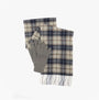 Barbour TARTAN SCARF AND GLOVE Mens Gift Set Grey Midnight, flat lay view showing scarf and gloves.