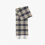 Barbour TARTAN SCARF AND GLOVE Mens Gift Set Grey Midnight, front view of grey and midnight plaid wool scarf.