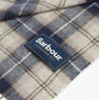 Barbour TARTAN SCARF AND GLOVE Mens Gift Set Grey Midnight detail view of scarf fabric featuring logo