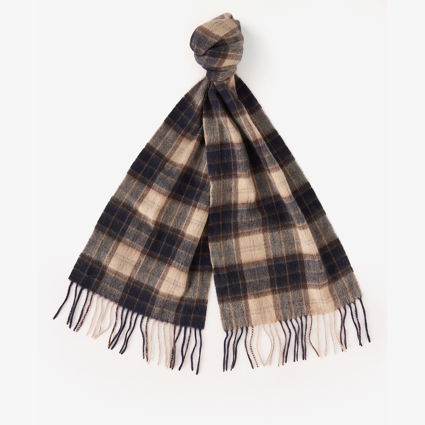 Barbour TARTAN SCARF & GLOVE Gift Set Mens Autumn Dress, detail view of scarf showcasing signature tartan pattern.