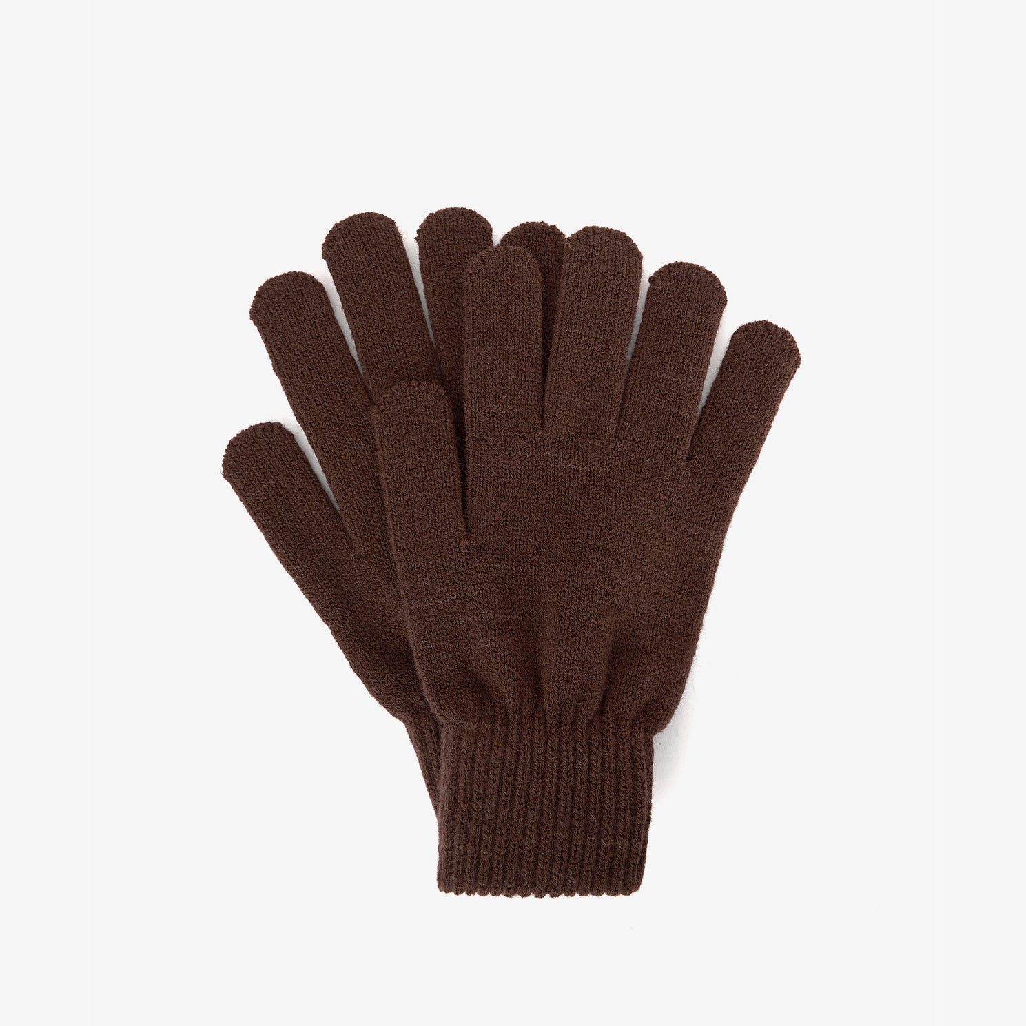 Barbour TARTAN SCARF & GLOVE Gift Set Mens Autumn Dress Gloves in rich brown, front view showcasing detailed knit texture.