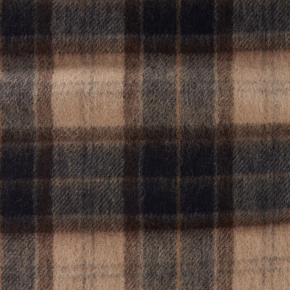 Barbour TARTAN SCARF & GLOVE Gift Set Mens Autumn Dress close-up view of tartan pattern in brown and navy colors.