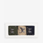 Barbour POINTER DOG SOCKS Mens Gift Box Forest Mist front view of boxed socks in green, cream, and navy.