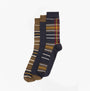 Barbour TARTAN SOCKS Mens 3 Pack Gift Box Classic Tartan front view showing three striped crew socks in assorted colors.