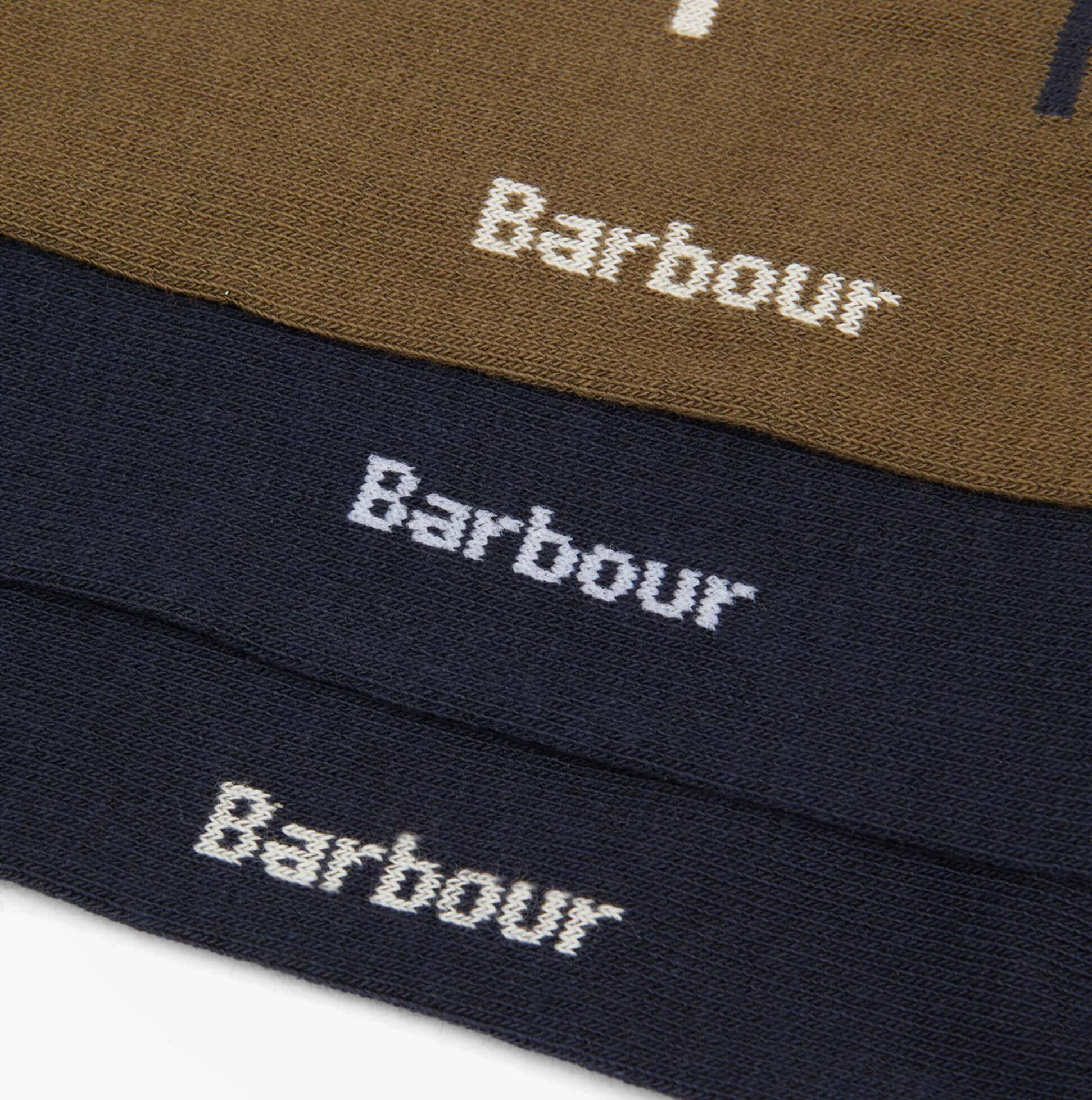 Barbour TARTAN SOCKS Mens 3 Pack Gift Box Classic Tartan close-up view showing fabric and brand logo.