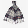 Barbour SWINTON & GALINGALE Hat & Scarf Gift Set Mens Blue Granite, detail view of fringed scarf.
