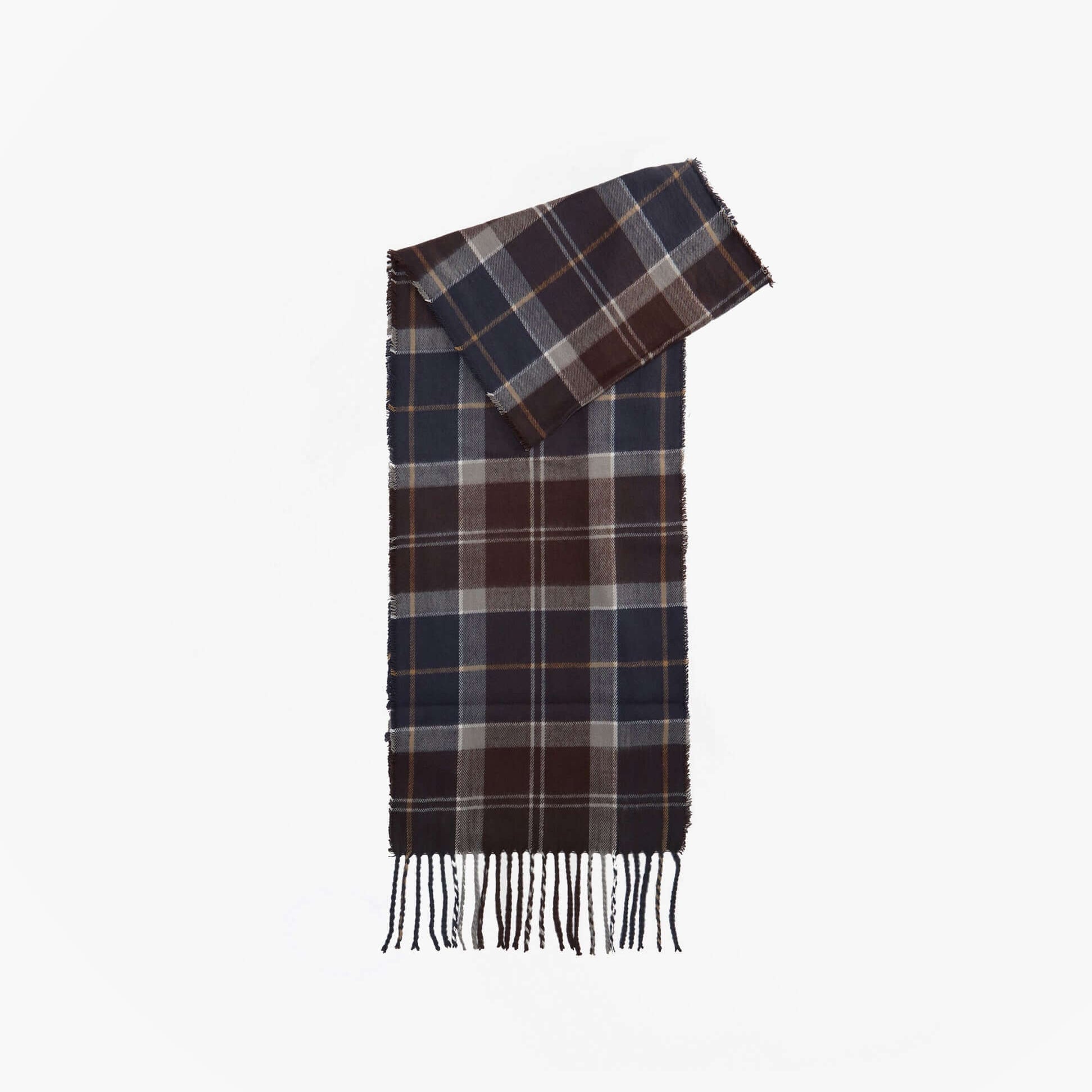 Barbour SWINTON BEANIE & GALINGALE SCARF Mens Gift Set Midnight Oak detail view of plaid scarf