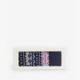 Barbour FAIR ISLE SOCK Mens Gift Box Blue Granite/Green Loch front view showing socks in an elegant gift box.
