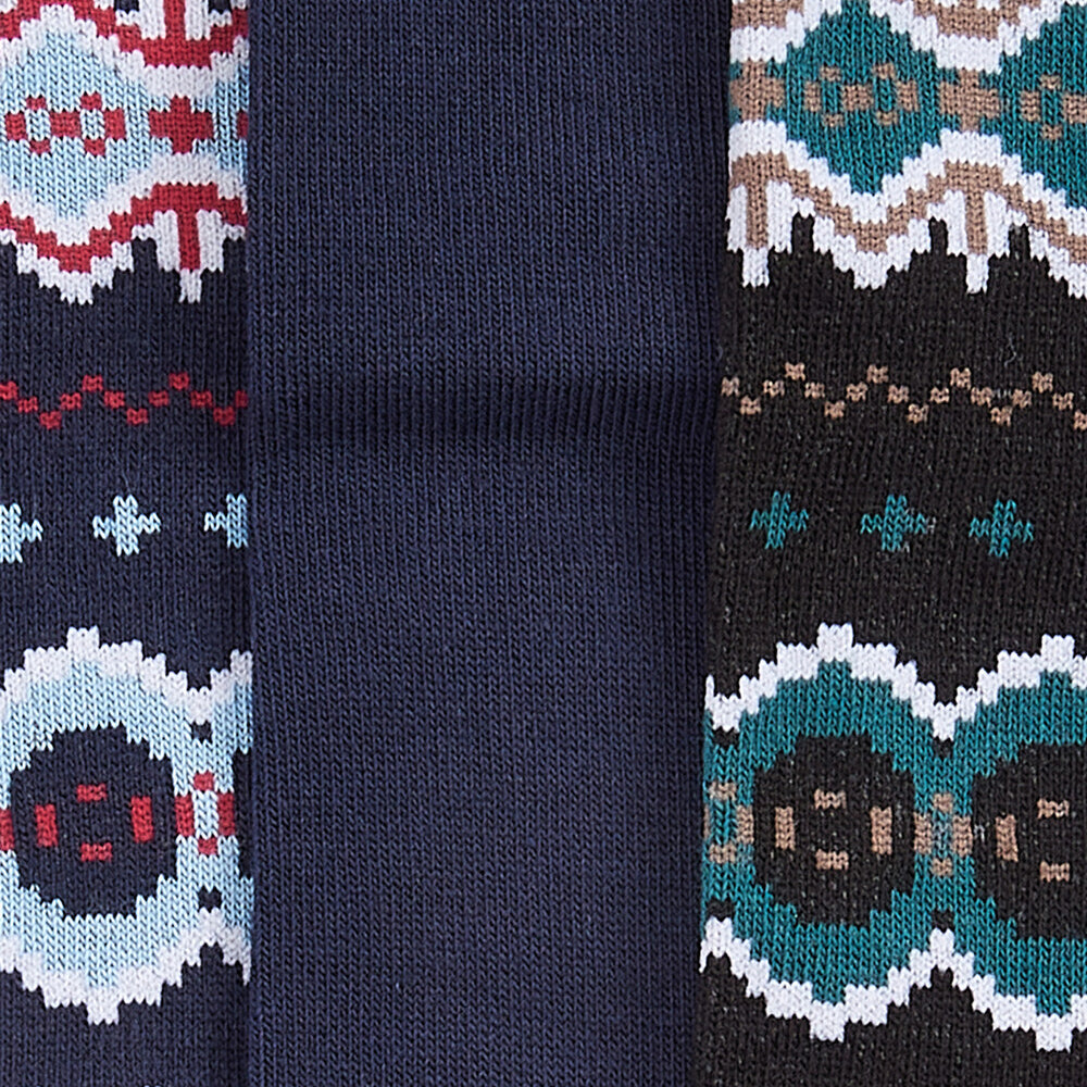 Barbour FAIR ISLE SOCK Mens Gift Box Blue Granite/Green Loch detail view showcasing intricate patterns and colors.