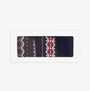 Barbour FAIRISLE Mens Gift Set Cranberry/Black Slate Mix, top view of 3 crew socks in gift box, featuring festive patterns.