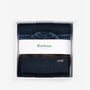 Barbour BRANTON BEANIE & SCARF Gift Set Mens Navy in gift box, showcasing the textured beanie and matching scarf.