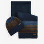 Barbour BRANTON BEANIE & SCARF Gift Set Mens Navy, front view of navy textured beanie and matching knitted scarf.