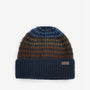 Barbour BRANTON BEANIE & SCARF Gift Set Mens Navy, top view of textured stripe beanie with navy and blue colors.