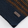 Barbour BRANTON BEANIE & SCARF Gift Set Mens Navy detail view of beanie showing textured knit and brand patch.