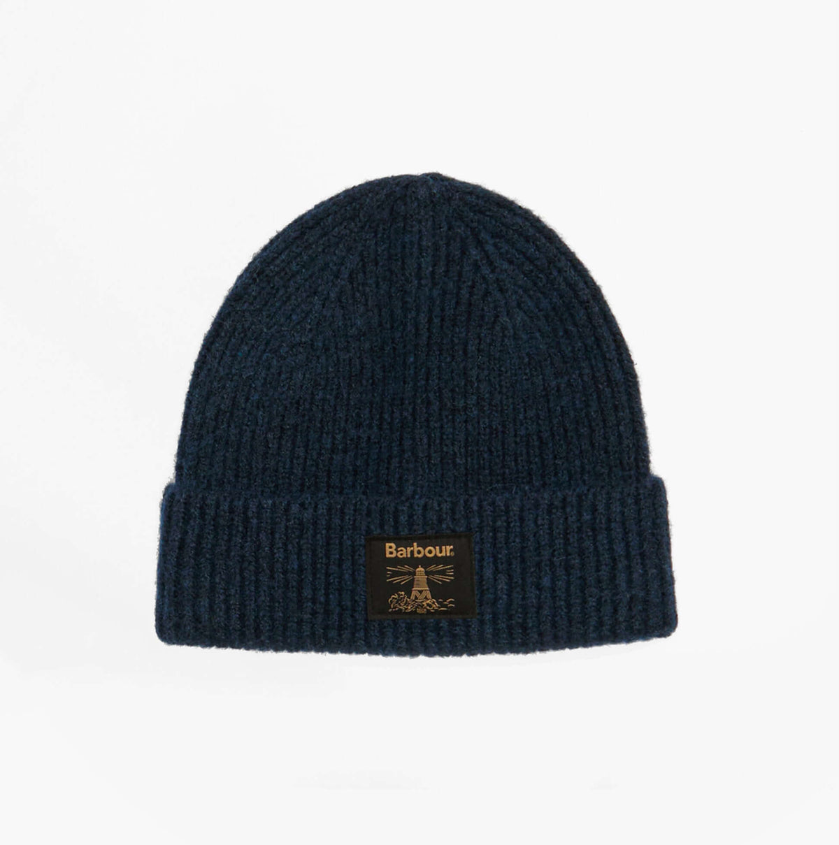 Barbour WESTERDALE BEANIE & SCARF Mens Gift Set Classic navy beanie front view with logo tag