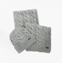 Barbour JESMOND BEANIE AND SCARF Gift Set Mens Mid Grey flat lay view showcasing the knitted hat and scarf.