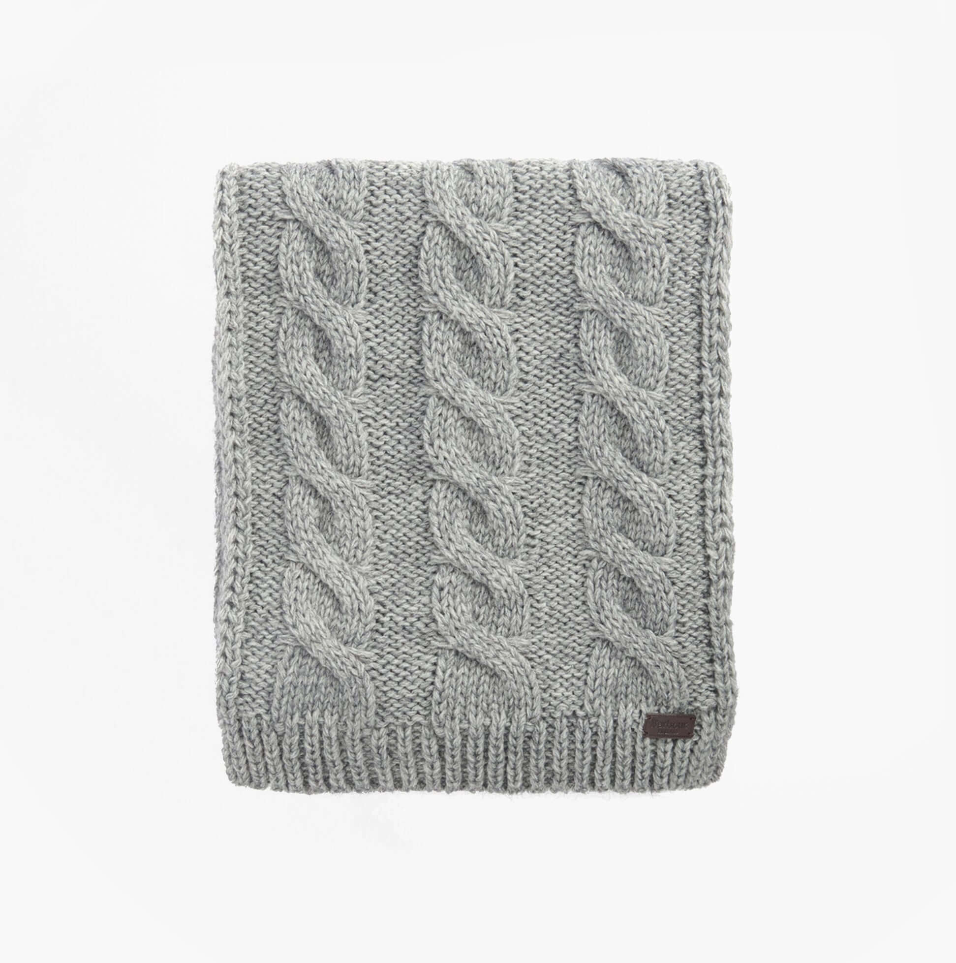 Barbour JESMOND BEANIE AND SCARF Gift Set Mens Mid Grey detail view of scarf with cable knit design