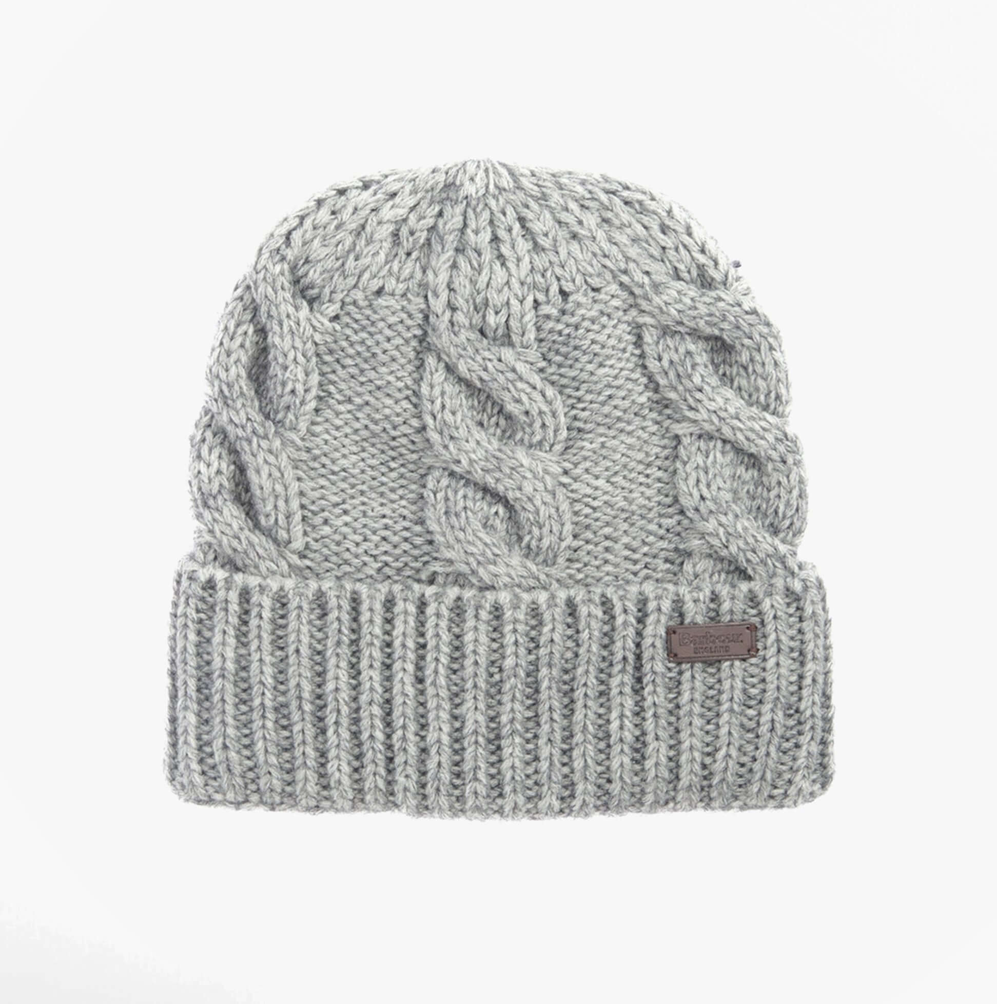 Barbour JESMOND BEANIE AND SCARF Gift Set Mens Mid Grey detailed front view of beanie