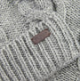 Barbour JESMOND BEANIE AND SCARF Gift Set Mens Mid Grey close-up detail view showcasing texture and brand label.