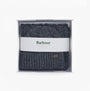 Barbour JESMOND BEANIE AND SCARF Gift Set Mens Beanie Navy in gift box, top view showcasing beanie and scarf.