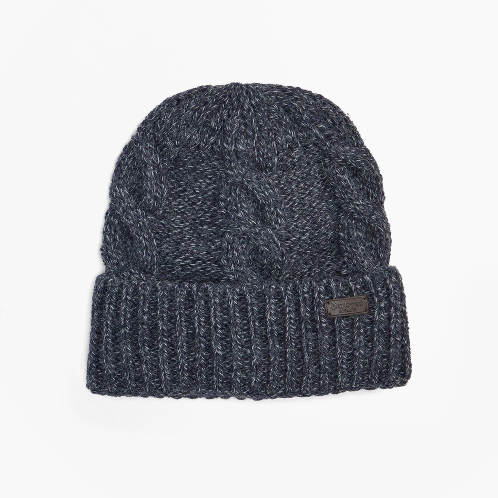 Barbour JESMOND BEANIE AND SCARF Gift Set Mens Beanie Navy, front view of the beanie with a textured knit pattern.