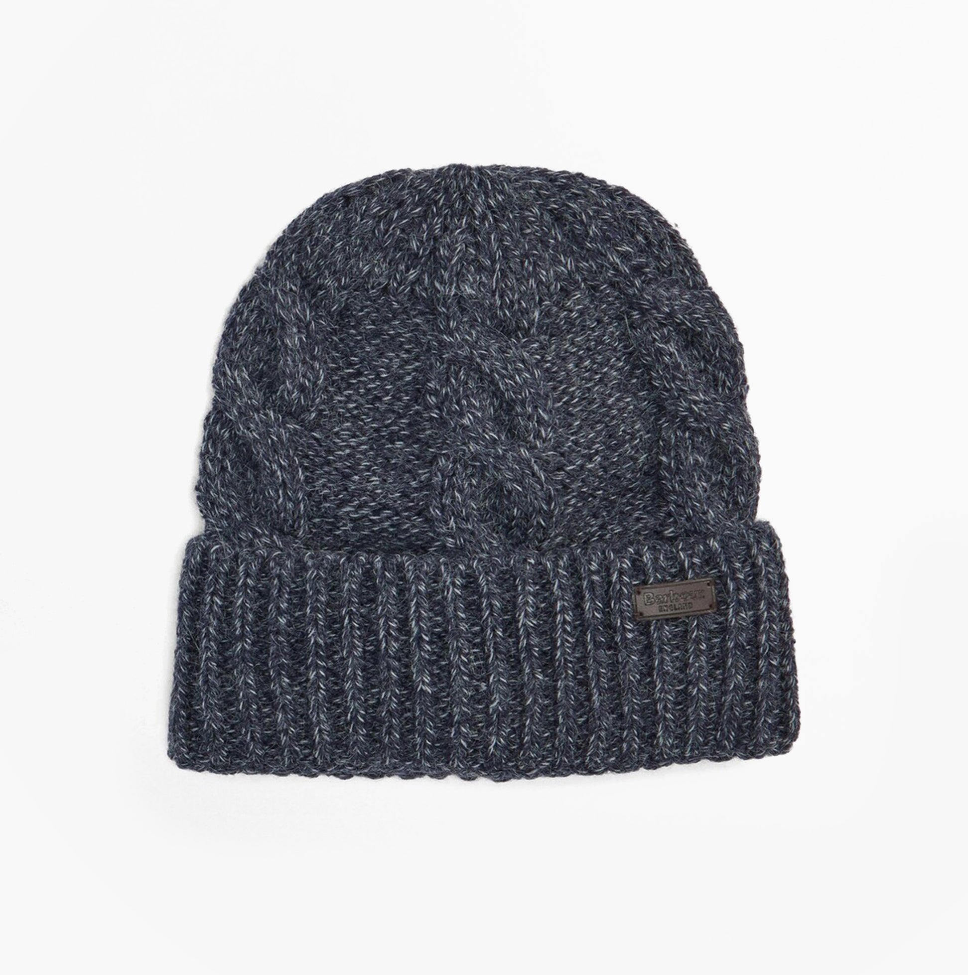 Barbour JESMOND BEANIE AND SCARF Gift Set Mens Beanie Navy, front view of the beanie with a textured knit pattern.