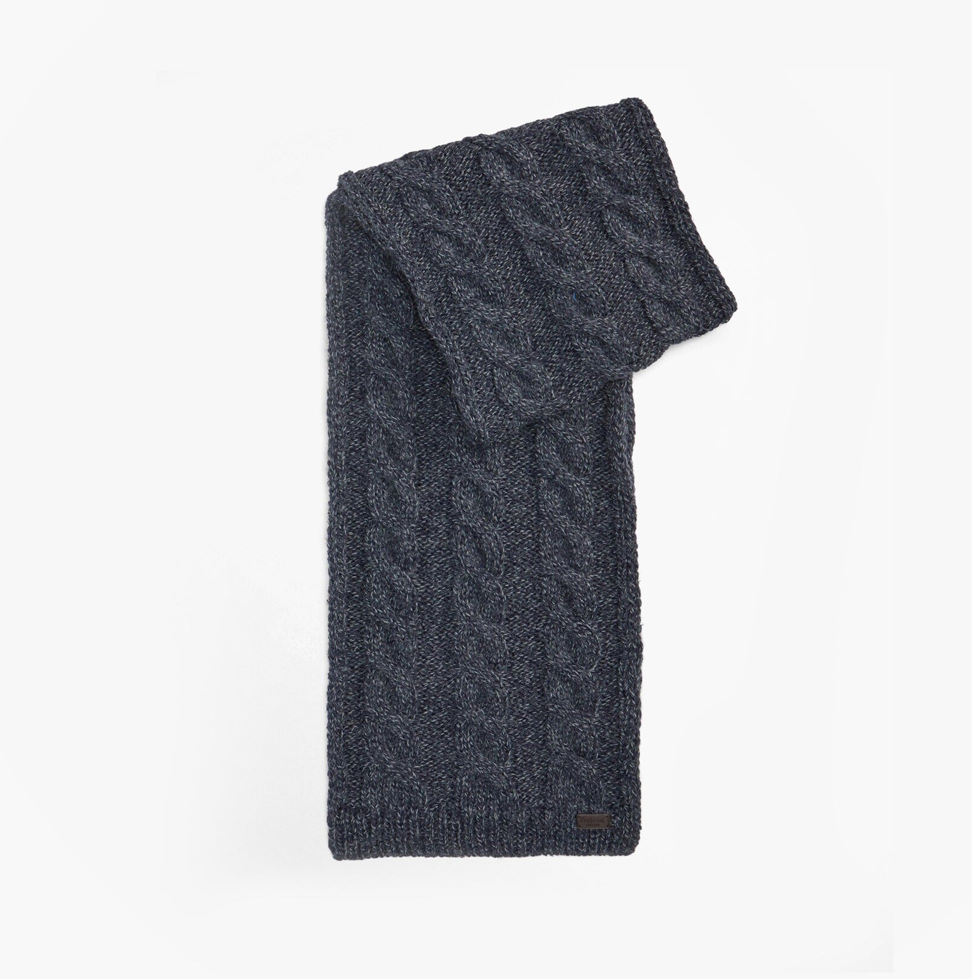 Barbour JESMOND BEANIE AND SCARF Gift Set Mens Beanie Navy detail view of navy scarf with cable knit pattern