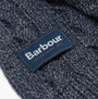 Barbour JESMOND BEANIE AND SCARF Gift Set Mens Beanie Navy detail view of branded tab on beanie.