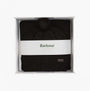 Barbour RAMSIDE BEANIE AND SCARF Mens Gift Set Black neatly arranged in a gift box, showcasing the beanie and scarf.