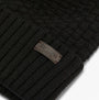 Barbour RAMSIDE BEANIE AND SCARF Mens Gift Set Black detail view of beanie showing textured knit and logo patch