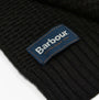 Barbour RAMSIDE BEANIE AND SCARF Mens Gift Set Black detail view of woven label on scarf