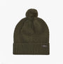 Barbour RAMSIDE BEANIE AND SCARF Mens Gift Set Dark Olive, front view of the beanie with pom-pom detail.