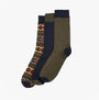 Barbour CASE FAIR ISLE SOCK Mens 3 Pack Gift Box Classic Tartan front view showing three crew socks in varied patterns.