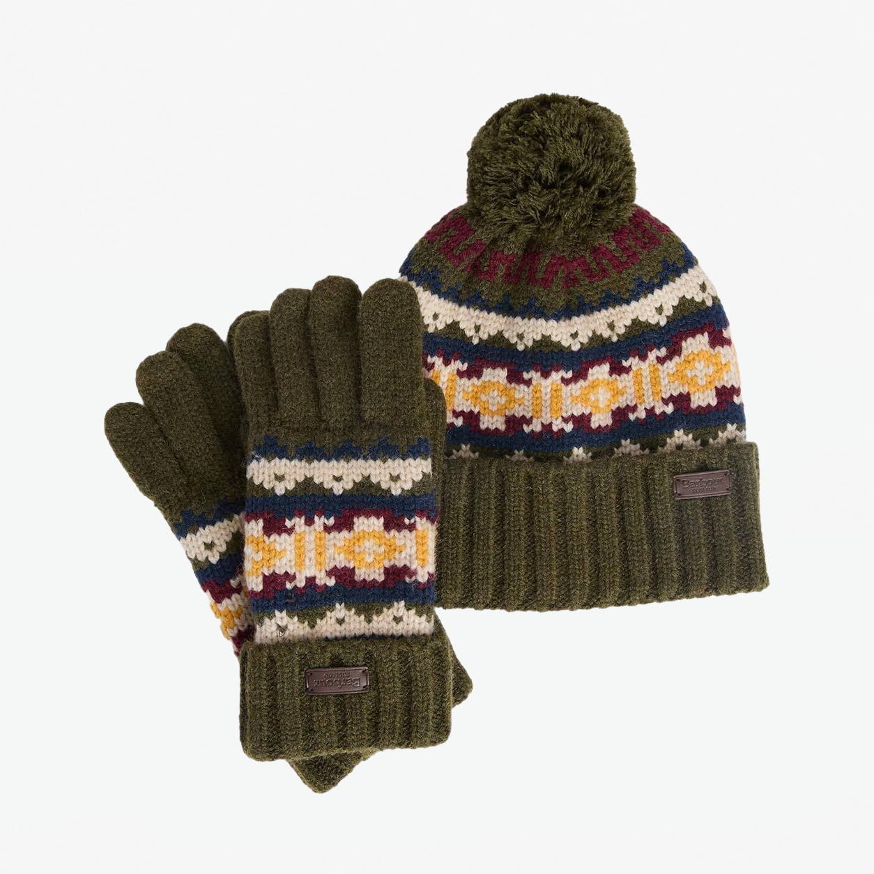 Barbour KANE KNITTED BEANIE & GLOVES GIFT SET Mens Beanie Dark Olive