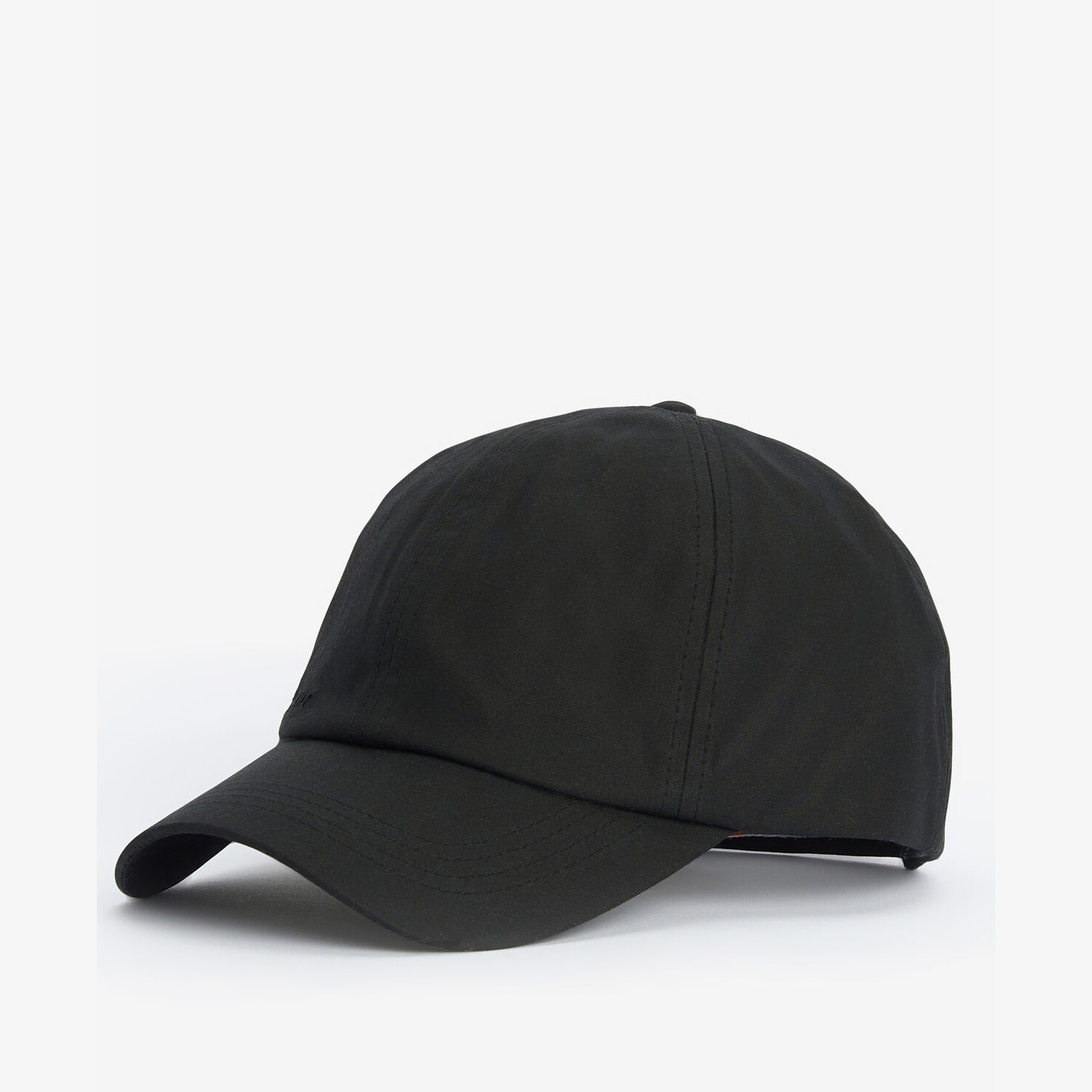 Barbour WAX Mens Sports Cap Black side view showcasing its sleek design and water-repellent material.