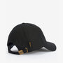 Barbour WAX Mens Sports Cap Black side view showcasing the tonal logo embroidery and metal slider with logo print.