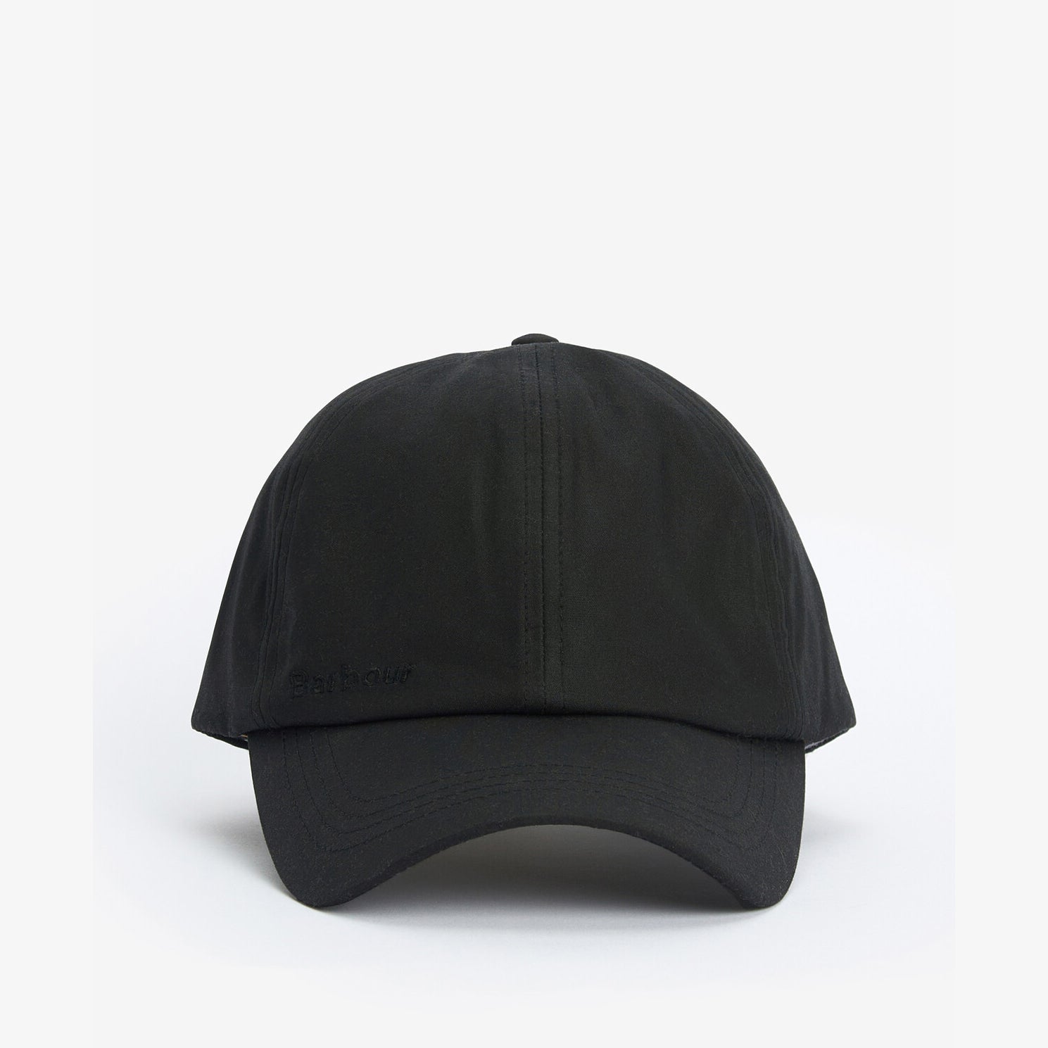 Barbour WAX Mens Sports Cap Black front view showcasing the sleek design and logo embroidery.