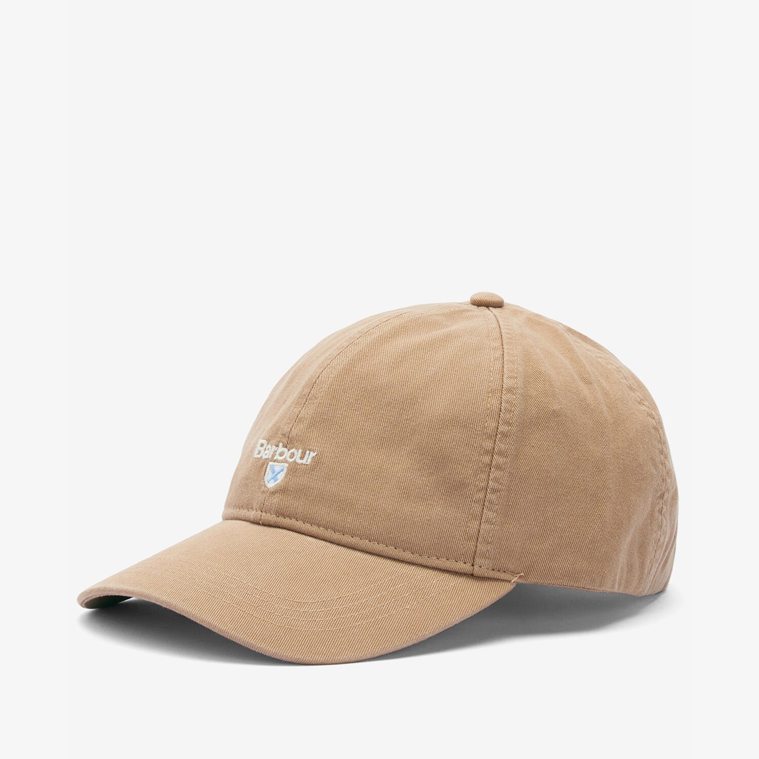 Barbour CASCADE Mens Sports Cap Stone, side view, lightweight cotton baseball cap with embroidered branding.