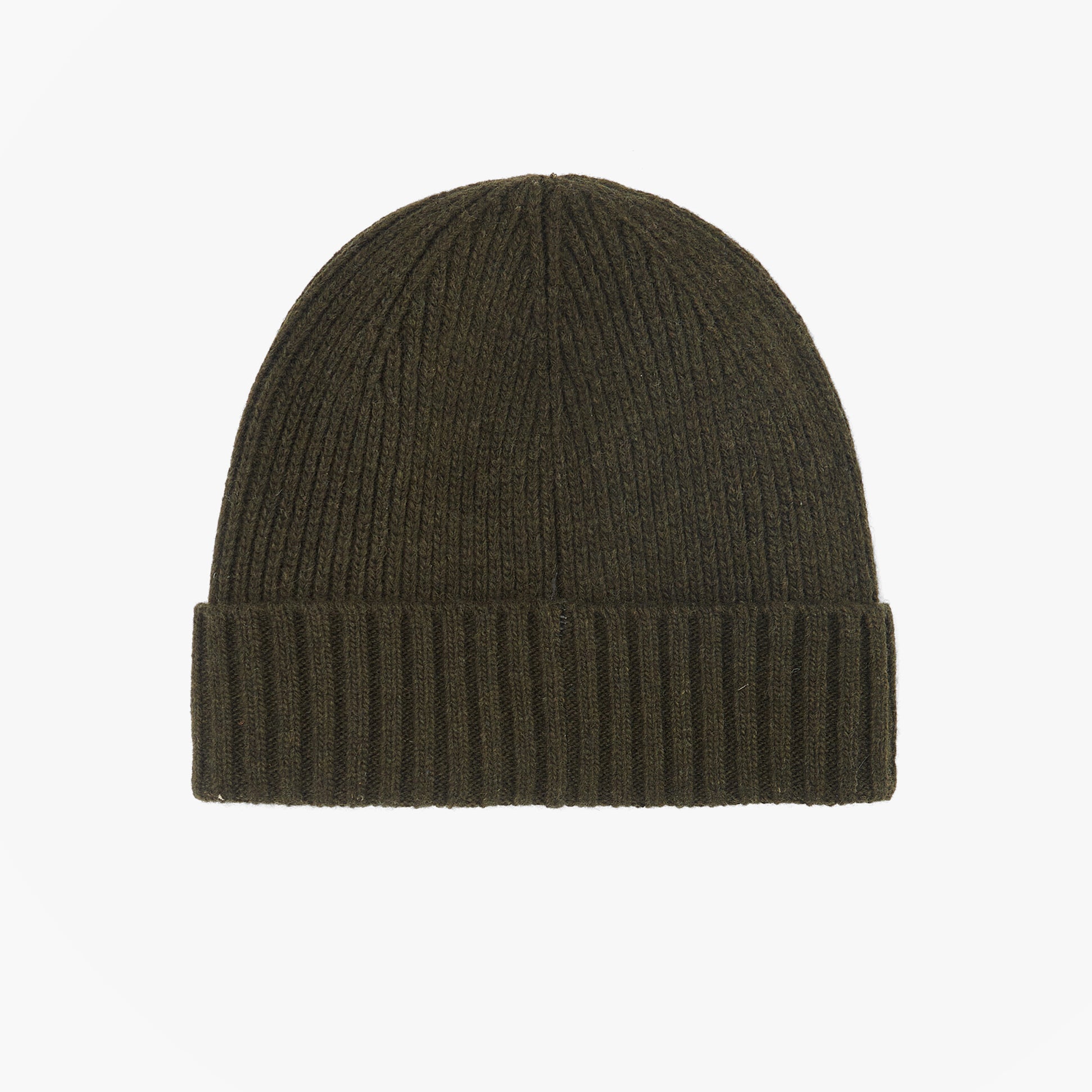 Barbour CARLTON Mens Beanie Dark Green top view, ribbed knit design, showing soft wool blend material.