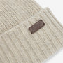 Barbour CARLTON Mens Beanie Light Grey close-up view showing wool-blend texture and logo detail.
