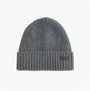 Barbour CARLTON Mens Beanie Grey top view showcasing ribbed design and front branding, perfect for warmth and style.